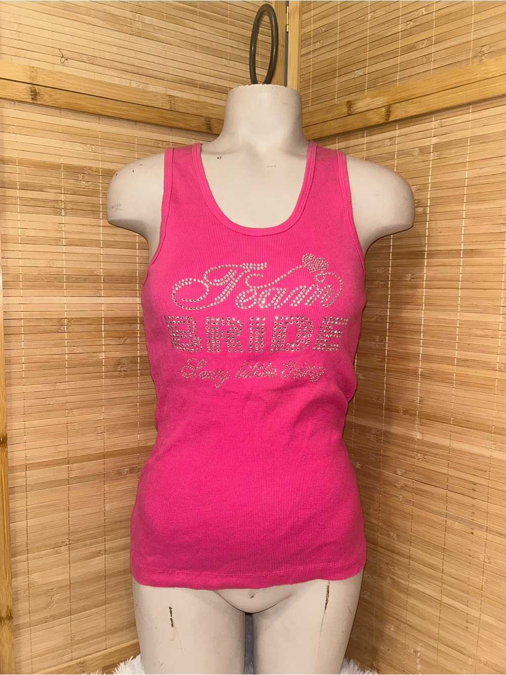 Victoria’s Secret sexy little things pink ribbed tank top team bride vintage Y2K